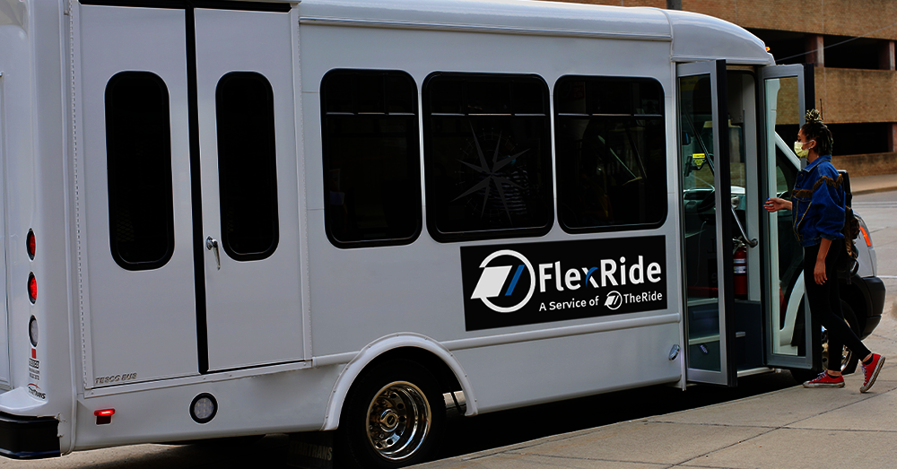 FlexRide bus and rider